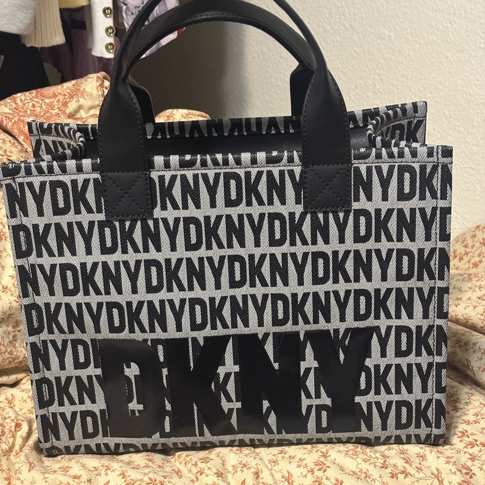 DKNY Black and Gray Patterned Tote